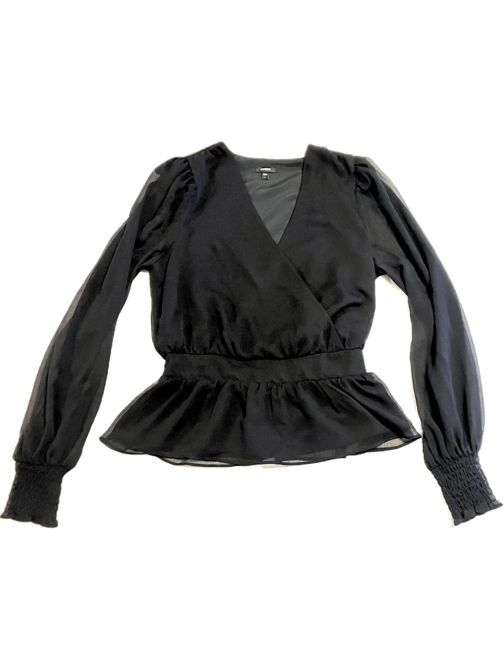 Express Black Sheer Mesh Long Sleeve Peplum Top S